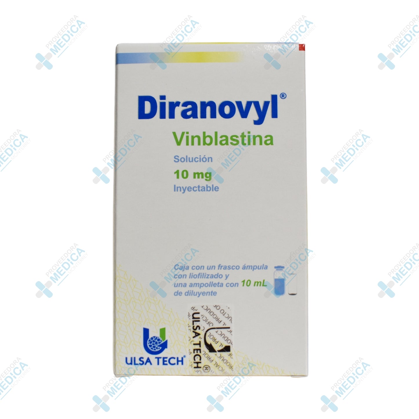 DIRANOVYL Vinblastina solución 10 mg inyectable caja con un frasco ampula con liofilizado y una ampolleta con 10 ml de diluyente Ulsa Tech 