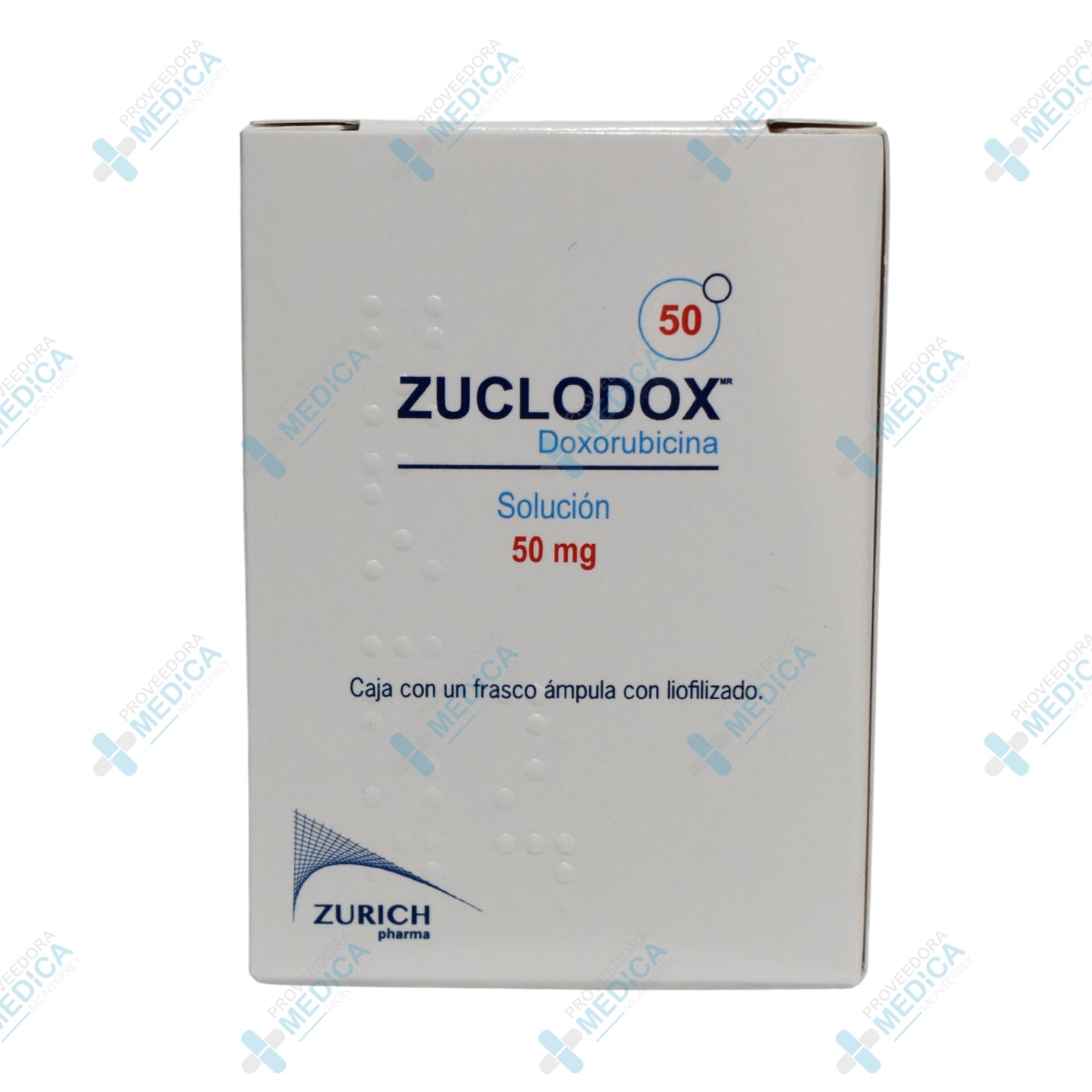 ZUCLODOX Doxorubicina solución 50 mg caja con un frasco ampula con liofilizado Zurich Pharma 