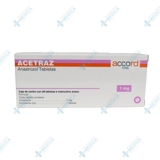 Acetraz Anastrazol tabletas 1 mg&nbsp; caja con 28 tabletas