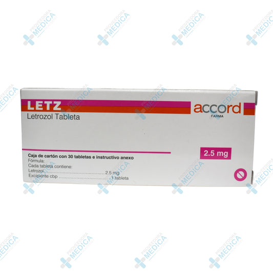 LETZ Letrozol tableta 2.5 mg oral&nbsp; Accord Farma caja con 30 tabletas