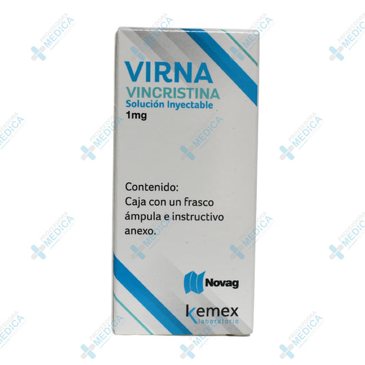 VIRNA Vincristina solución inyectable 1mg caja con un frasco ampula Novag Kemex Laboratorio
