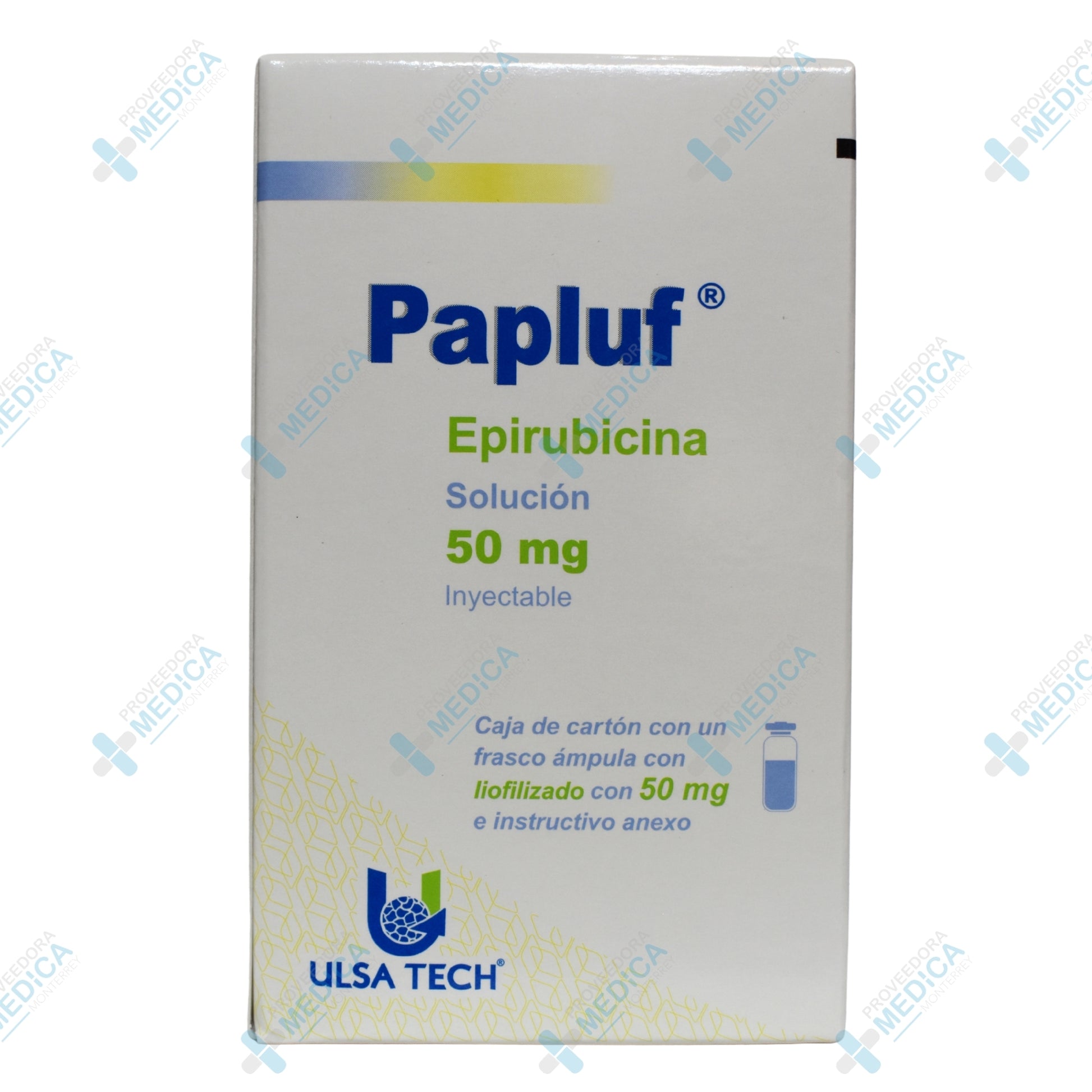 PAPLUF Epirubicina solución 50 mg inyectable caja con un frasco ampula con liofilizado con 50 mg Ulsa Tech