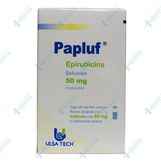 PAPLUF Epirubicina solución 50 mg inyectable caja con un frasco ampula con liofilizado con 50 mg Ulsa Tech