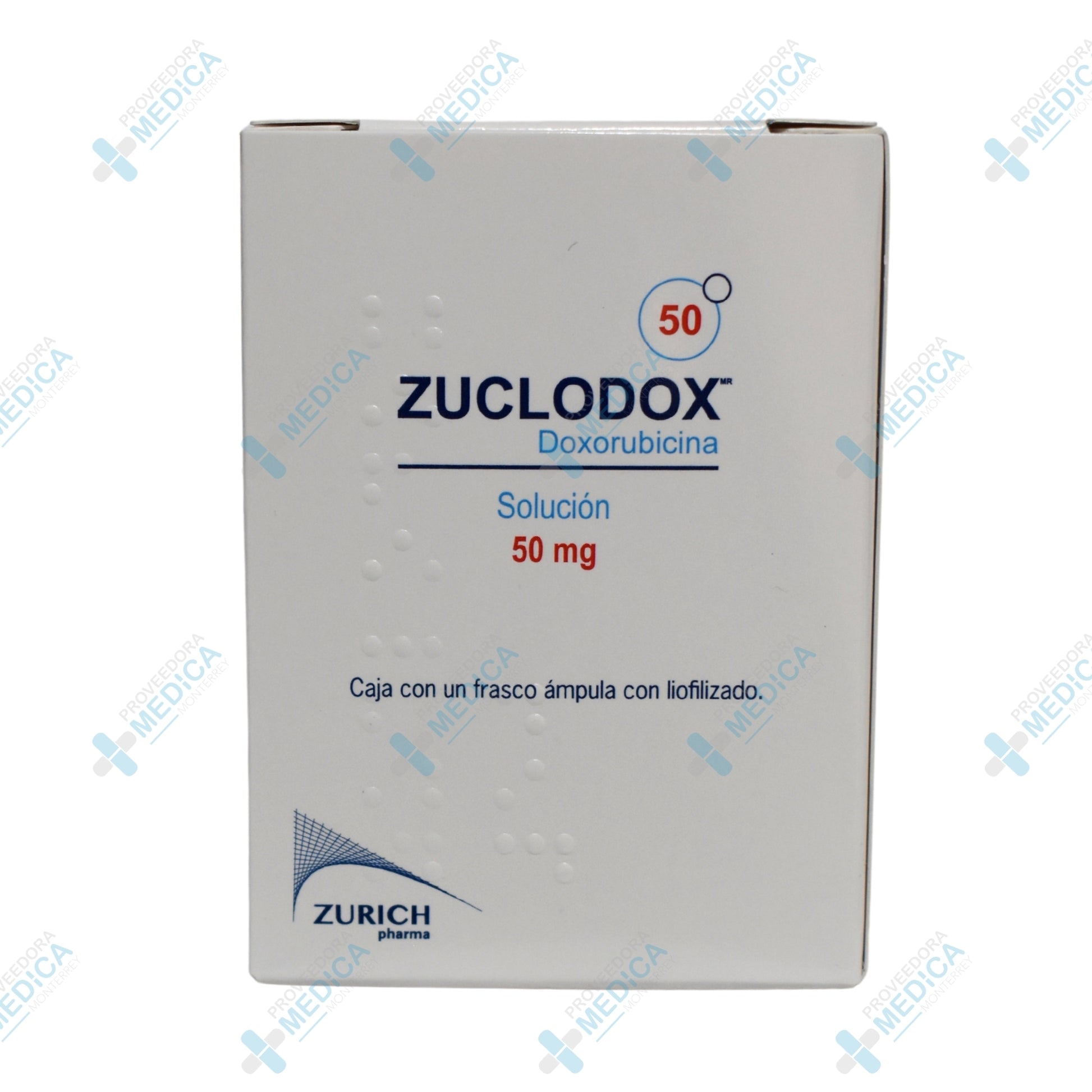 ZUCLODOX Doxorubicina solución 50 mg caja con un frasco ampula con liofilizado Zurich Pharma&nbsp;