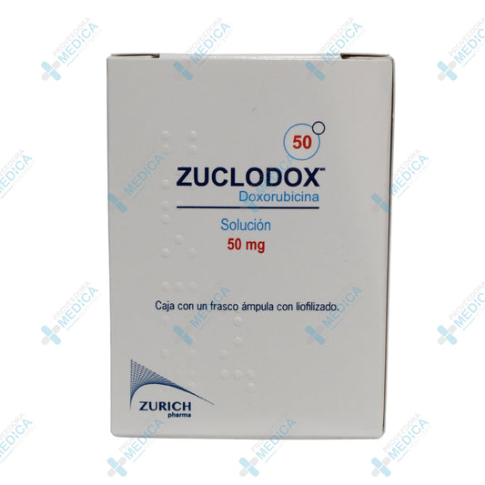ZUCLODOX Doxorubicina solución 50 mg caja con un frasco ampula con liofilizado Zurich Pharma&nbsp;